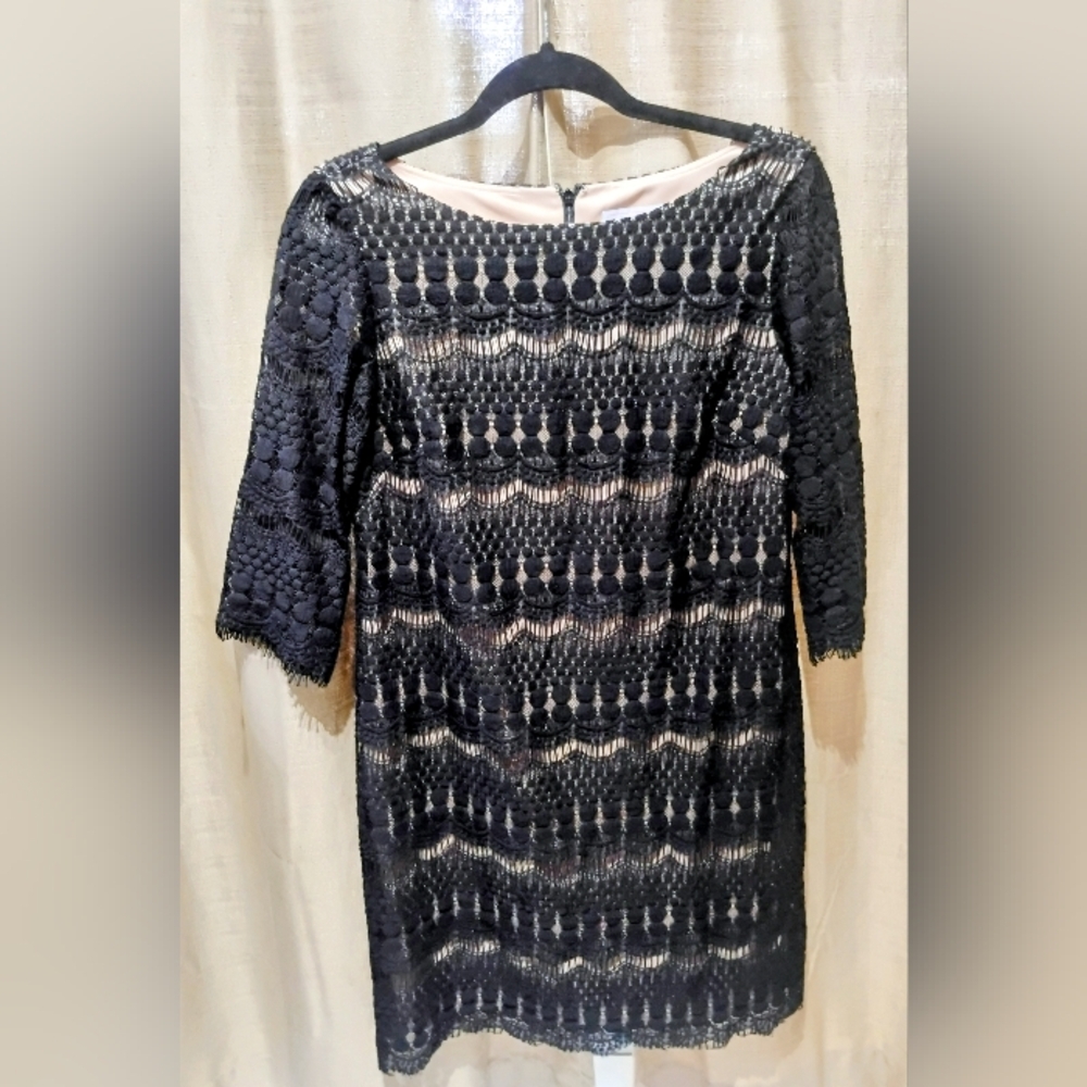 Jessica Howard Black Lace Dress with 3/4 Sleeves Size 12P